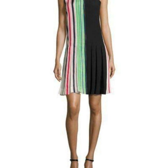 DVF Diane Von Furstenberg One-Shoulder Pleated Ribbon Dress 2 Multicolor Strips - Picture 11 of 11